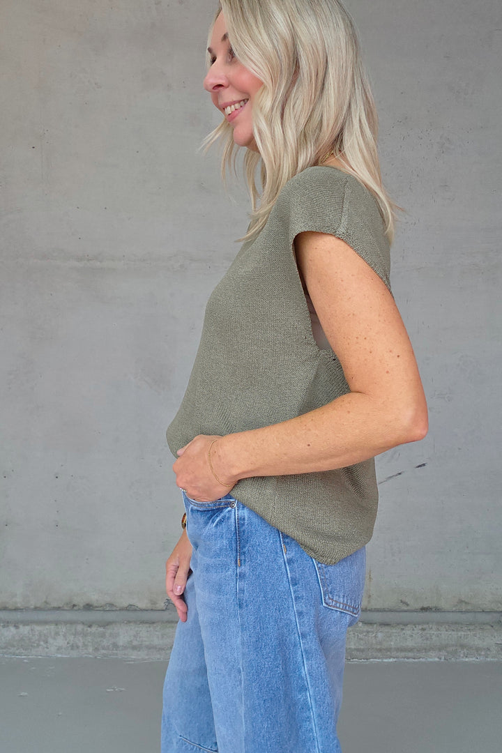 Henley Knitted Top - Khaki