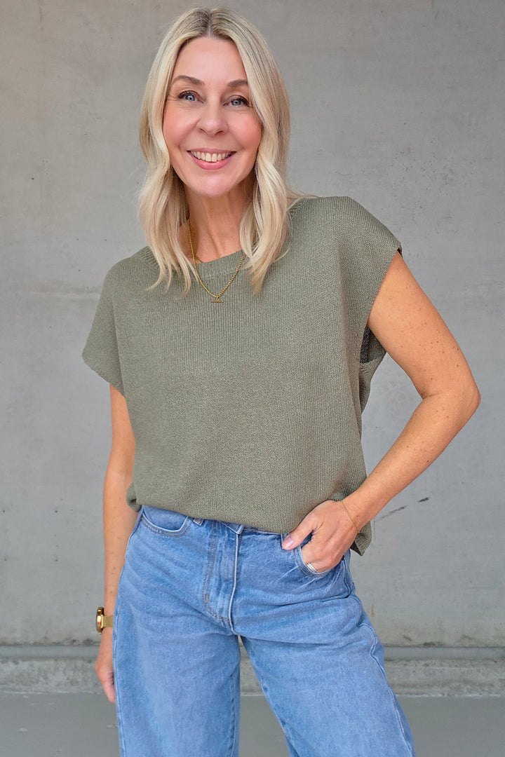 Henley Knitted Top - Khaki