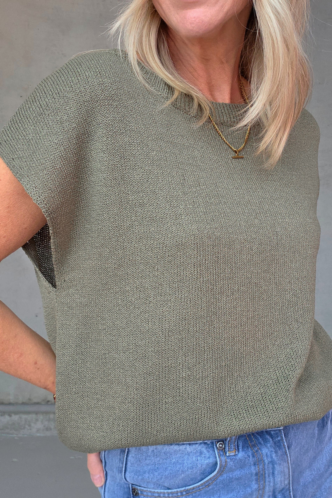 Henley Knitted Top - Khaki