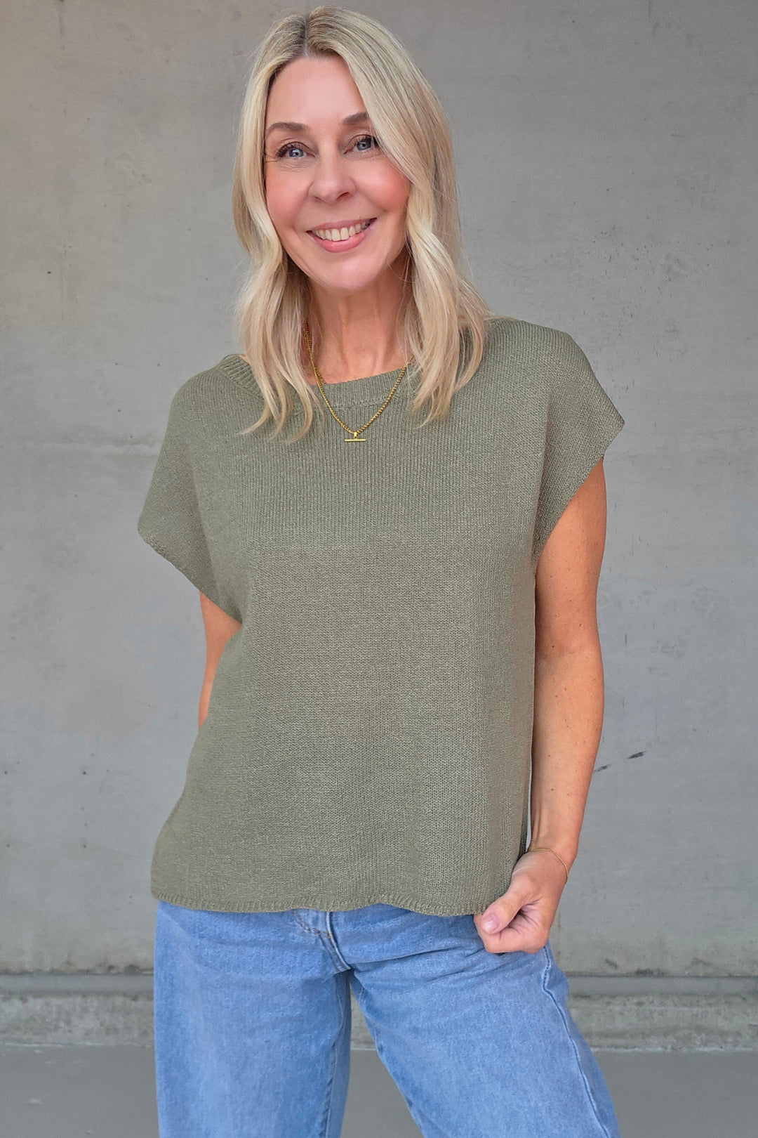 Henley Knitted Top - Khaki