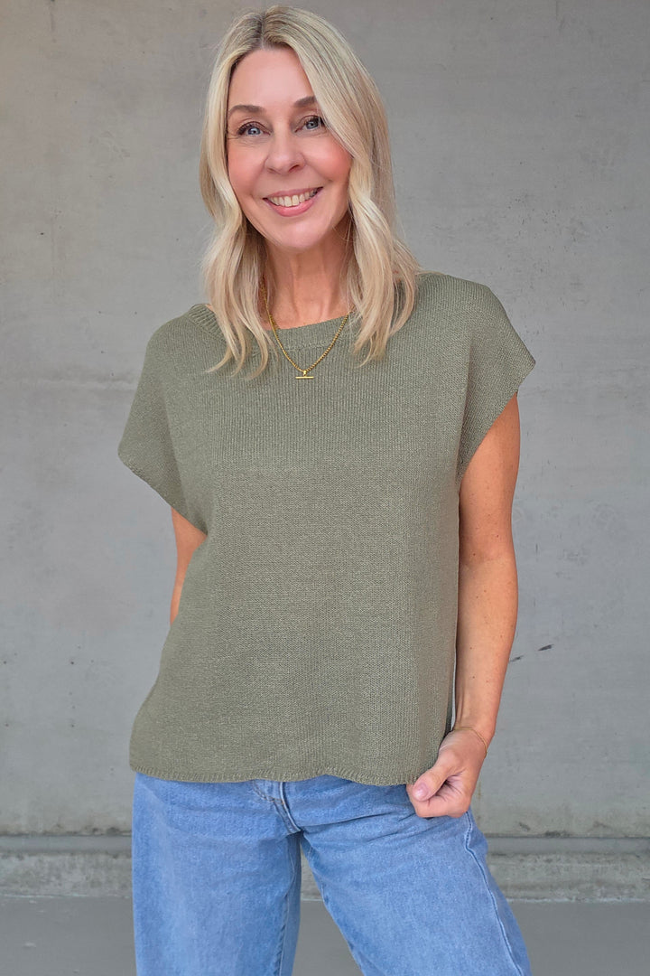 Henley Knitted Top - Khaki