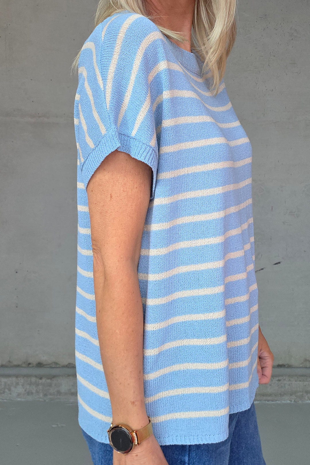 Henley Knitted Top - Blue Stripe