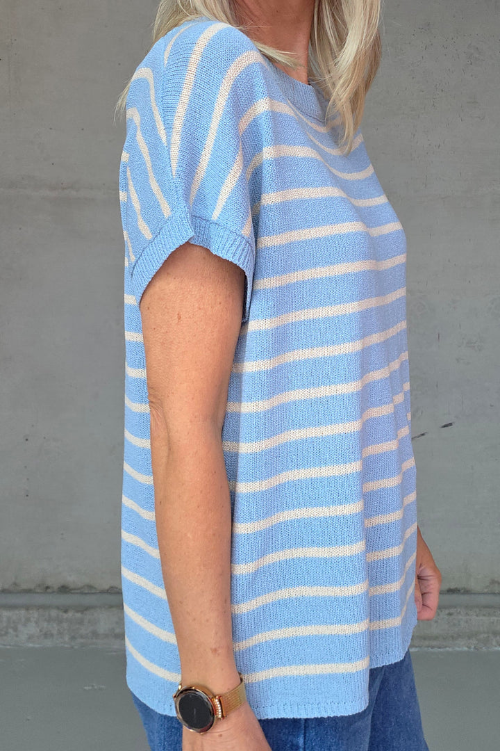 Henley Knitted Top - Blue Stripe