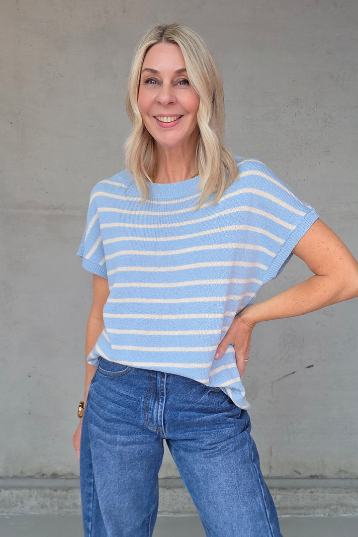 Henley Knitted Top - Blue Stripe