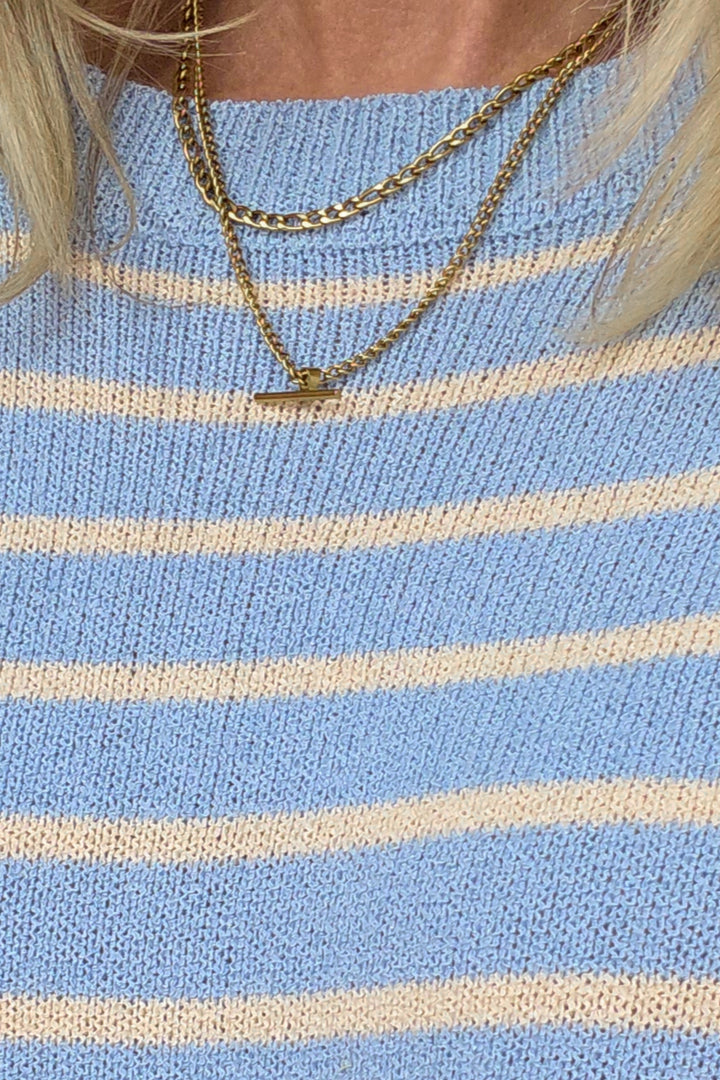 Henley Knitted Top - Blue Stripe