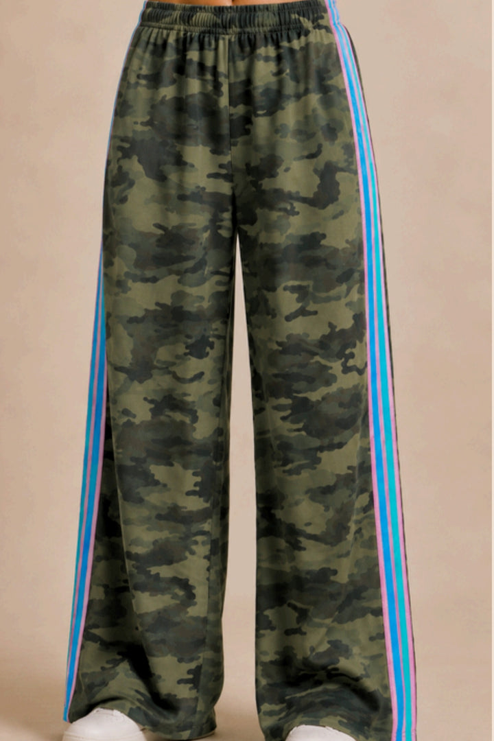 Camo Print Side Stripe Pants