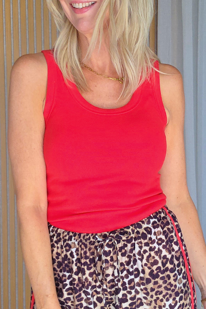 Scoop Neck Rib Tank - Red