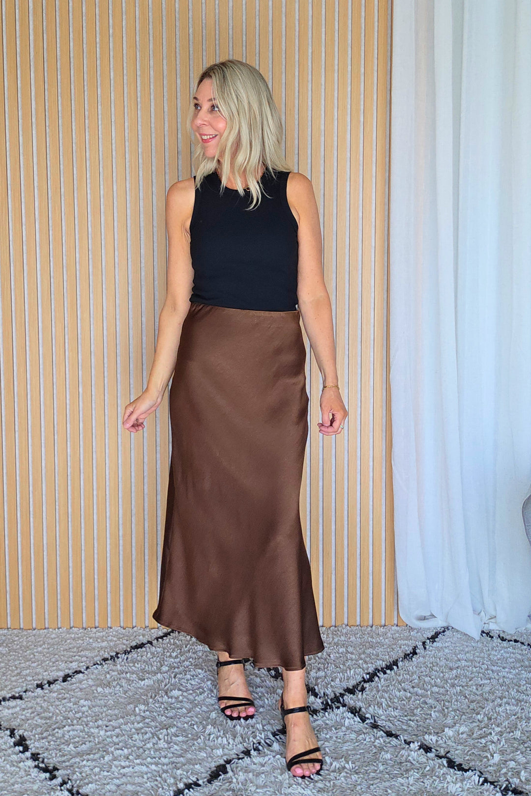 Satin Midi Skirt - Chocolate