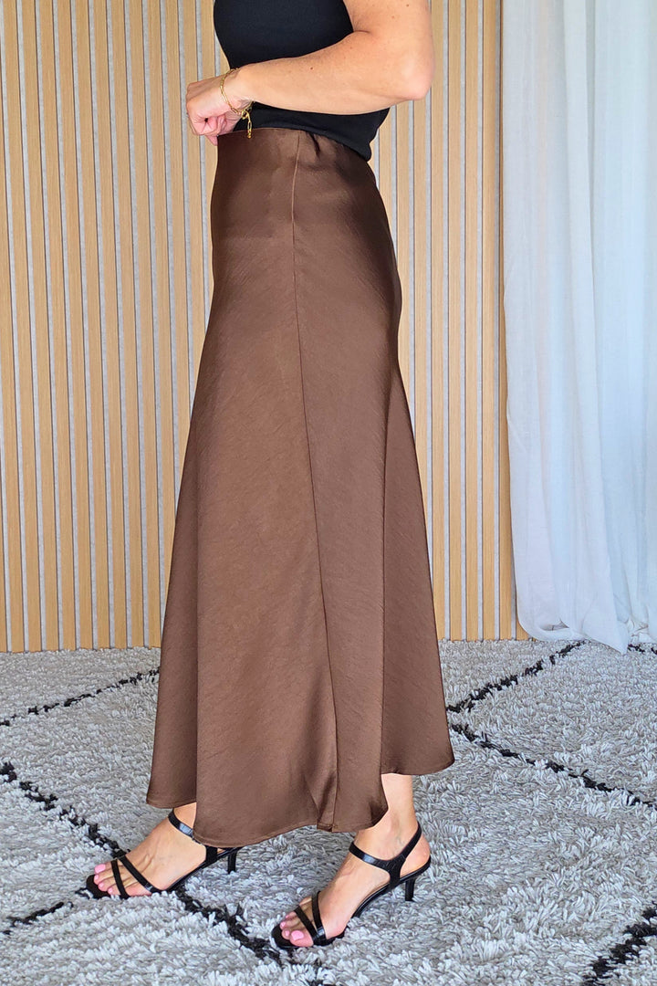 Satin Midi Skirt - Chocolate