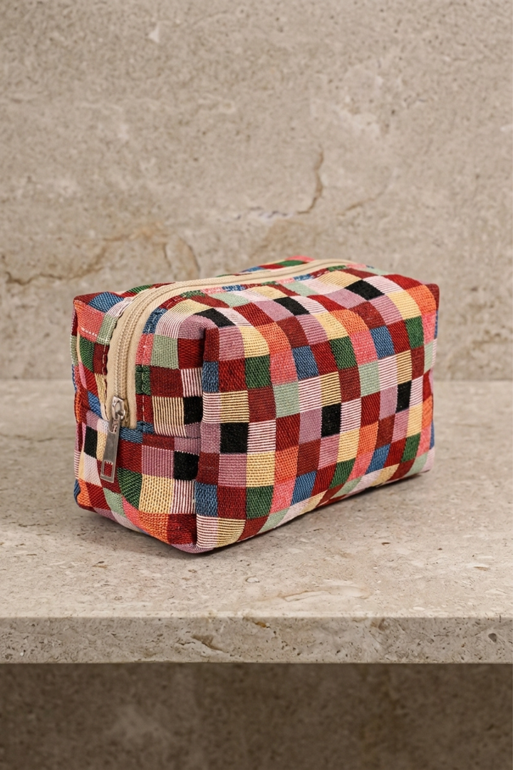 Checkered Cosmetic Bag