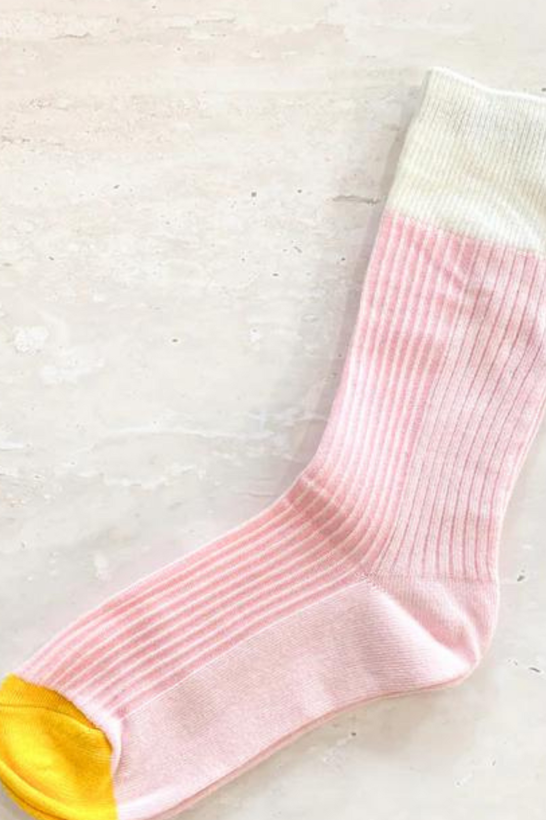 Pink Ribbed Sock - Cream Band