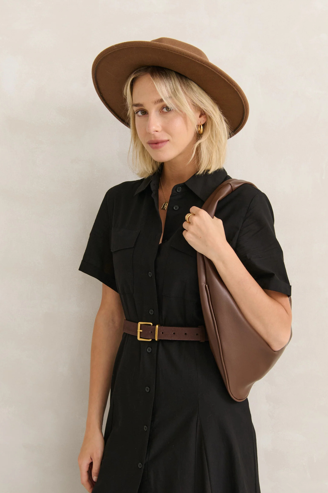 Suede Leather Square Buckle Belt - Brown