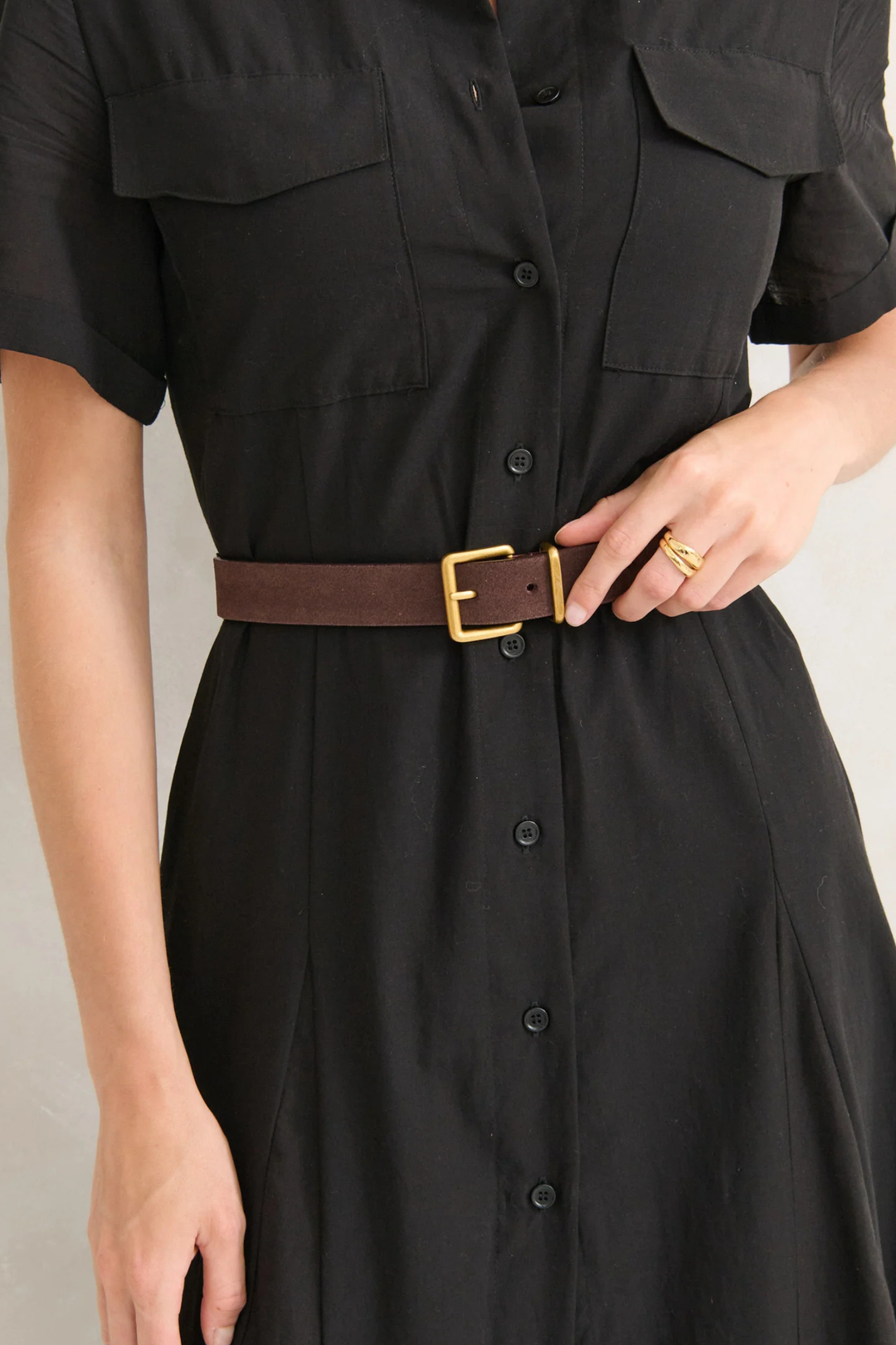Suede Leather Square Buckle Belt - Brown