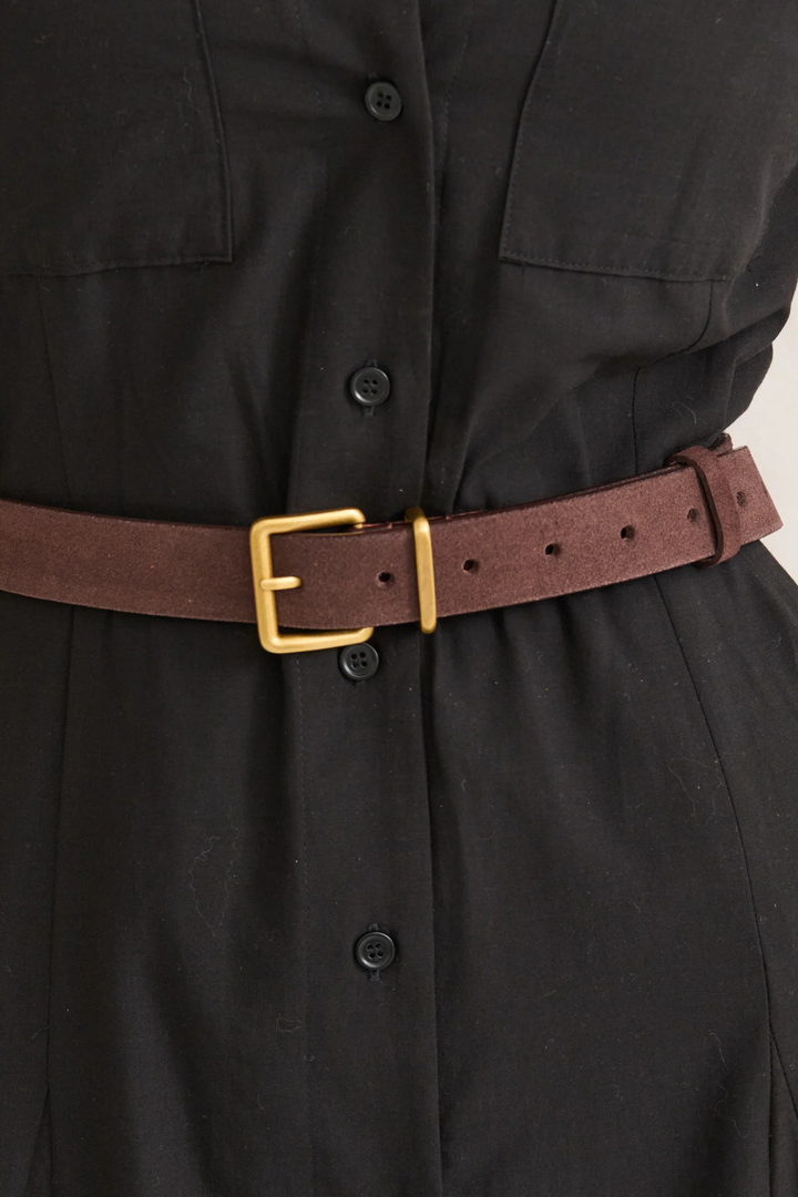 Suede Leather Square Buckle Belt - Brown