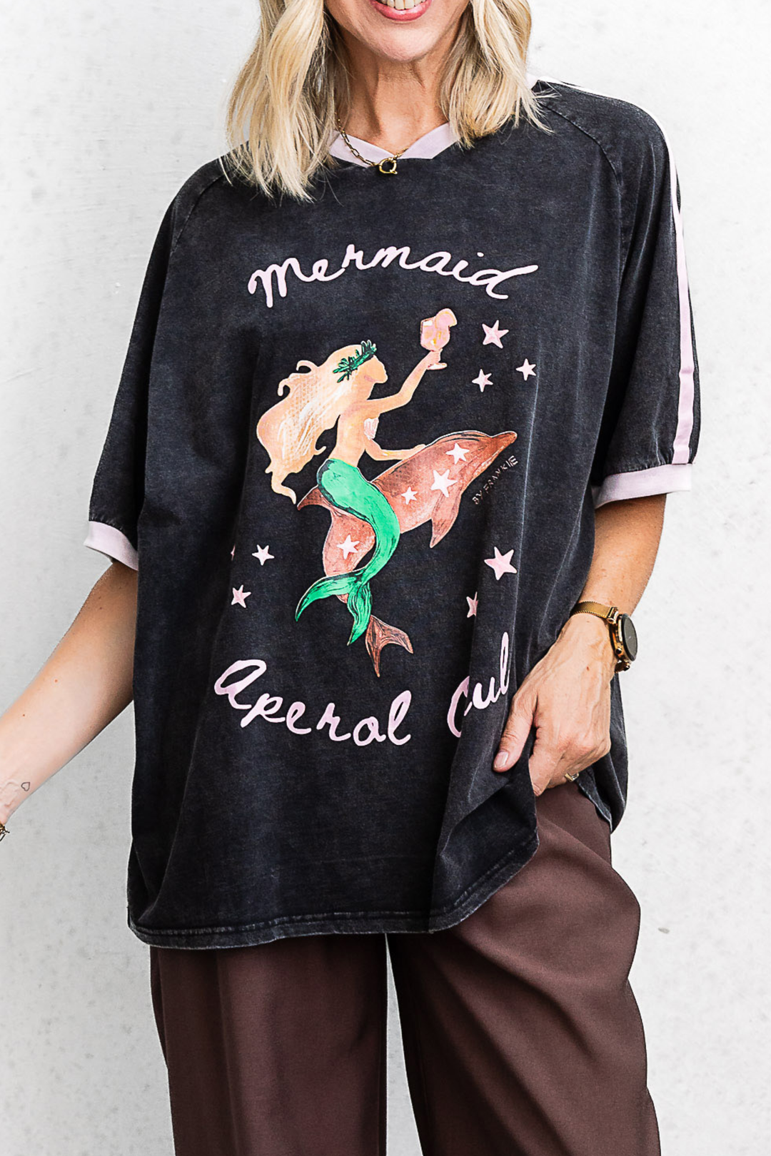 Mermaid Aperol Club Tee - Washed Black - Mabel and Woods
