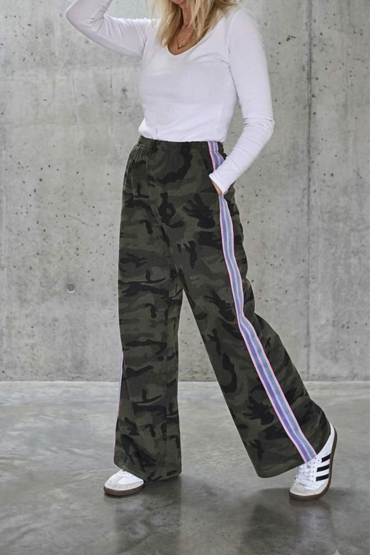Camo Print Side Stripe Pants