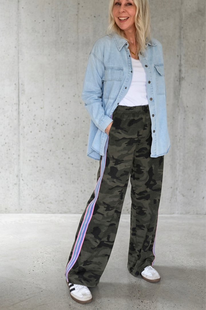 Camo Print Side Stripe Pants