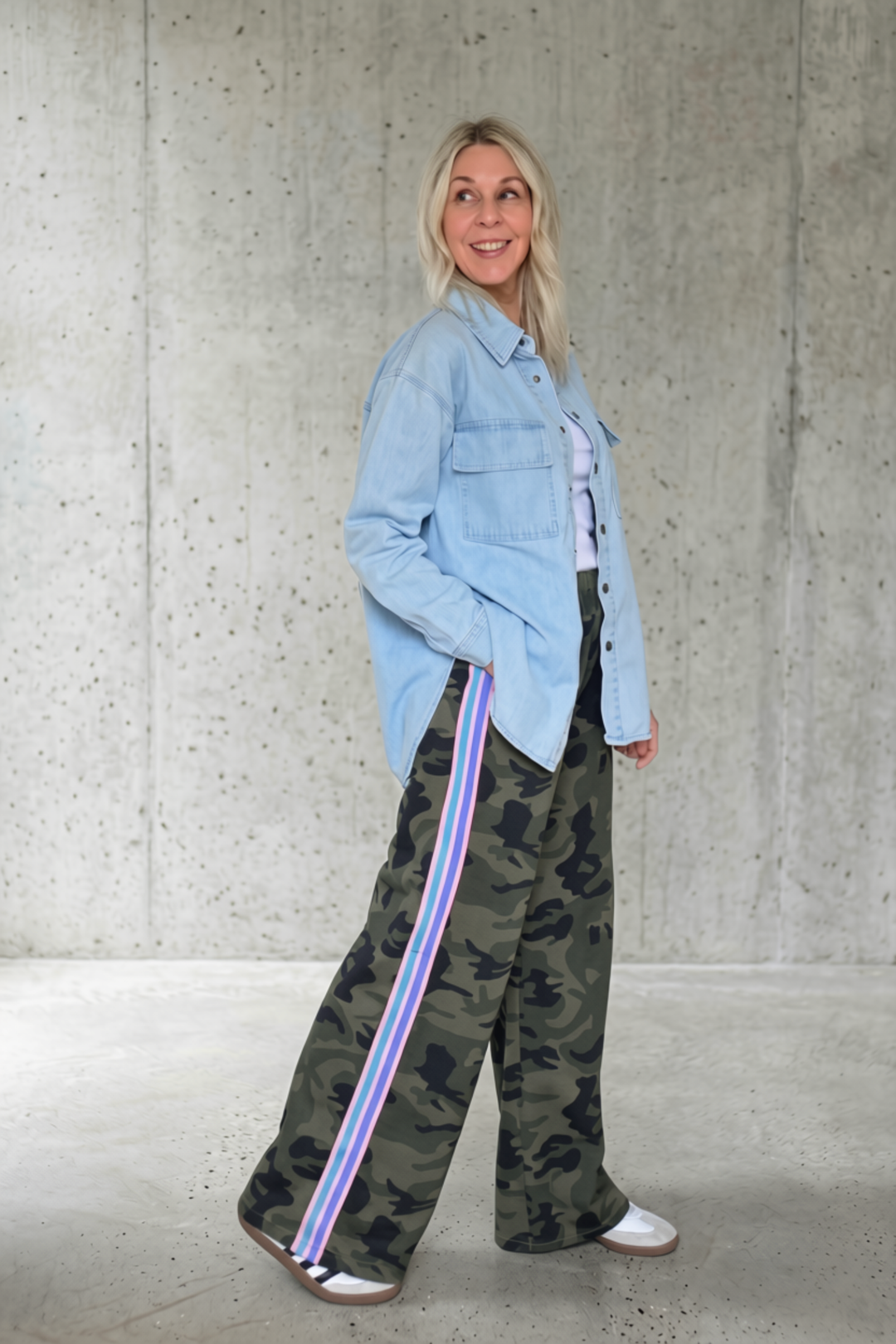 Camo Print Side Stripe Pants