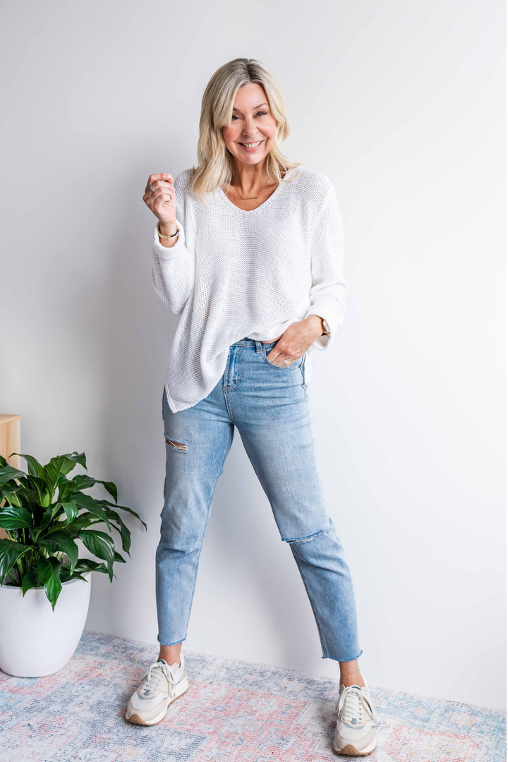 Roll Sleeve Knit - White