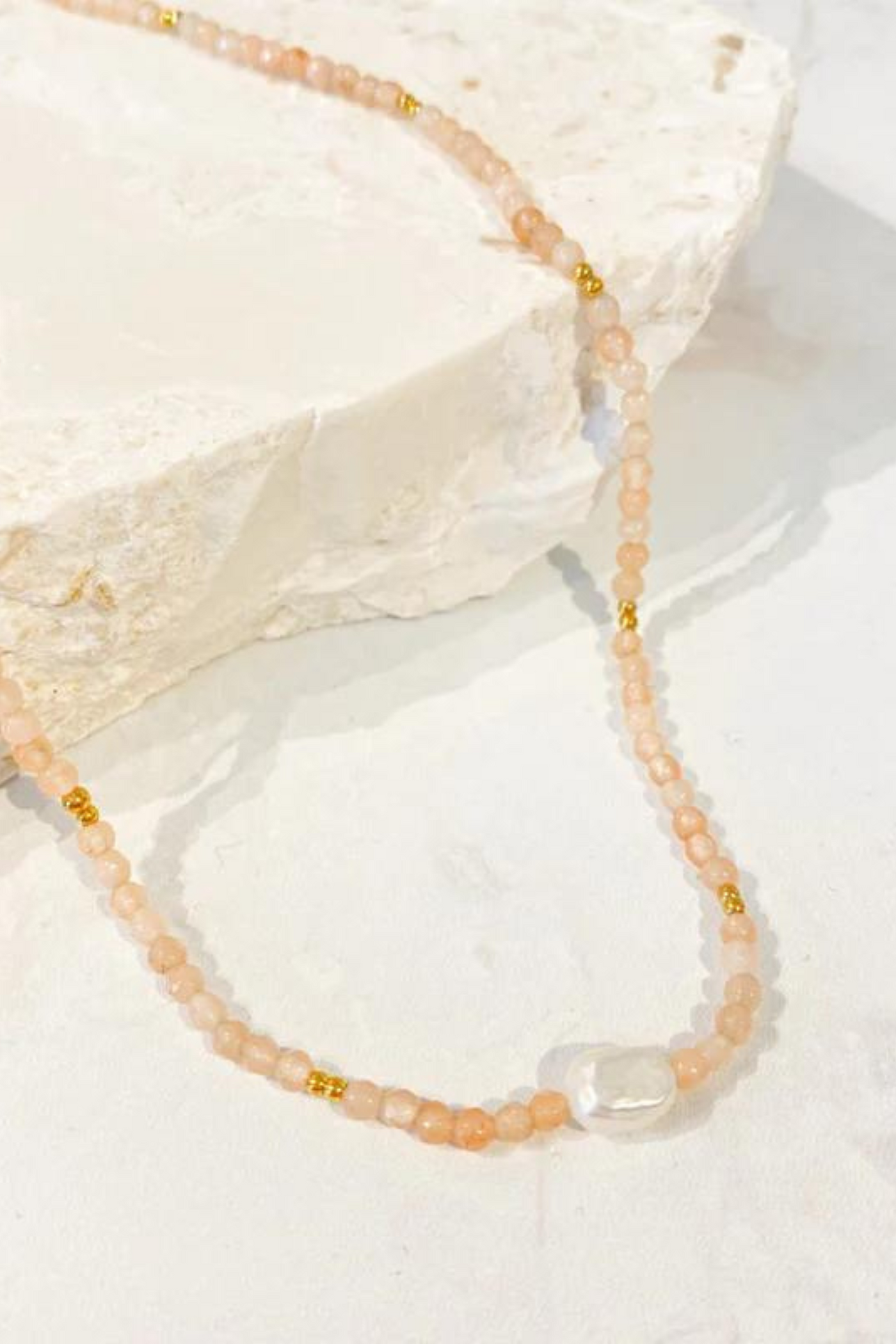 Rosie Stone Beaded Necklace - Pink and Fresh Water Pearl