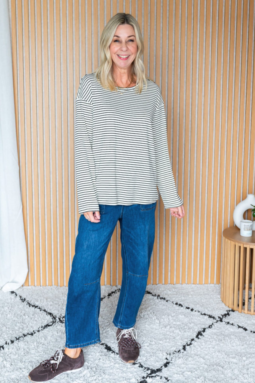 Nya Stripe Longsleeve Top - Beige/Black