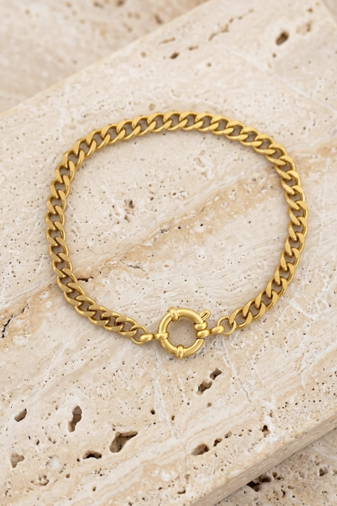 Charm - Flat Cuban Chain Bracelet with Circle Clasp - Mabel and Woods