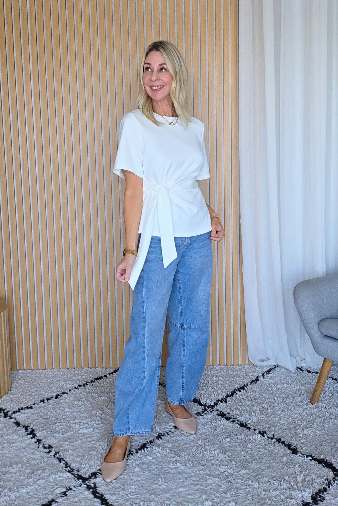 Tie Front Peplum Top - Ivory