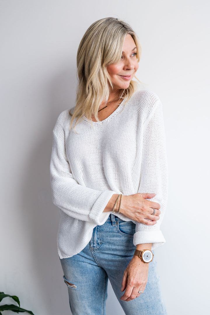 Roll Sleeve Knit - White