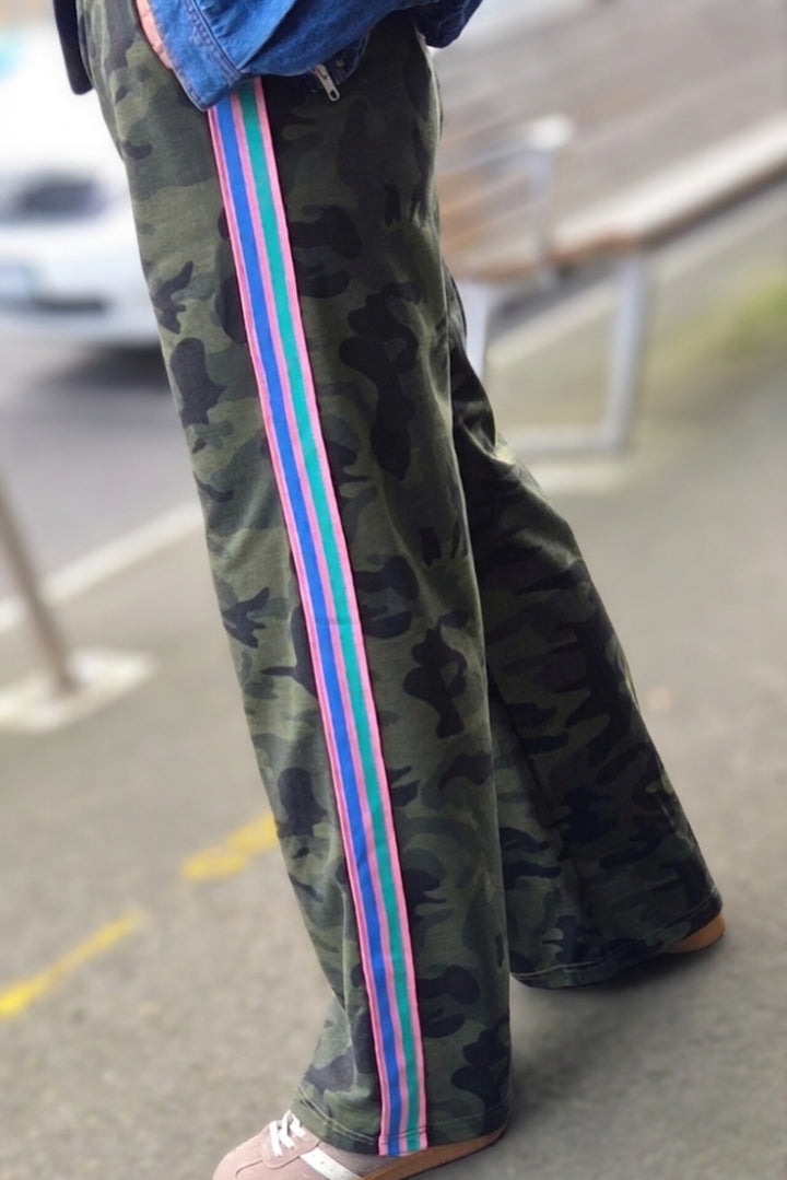 Camo Print Side Stripe Pants