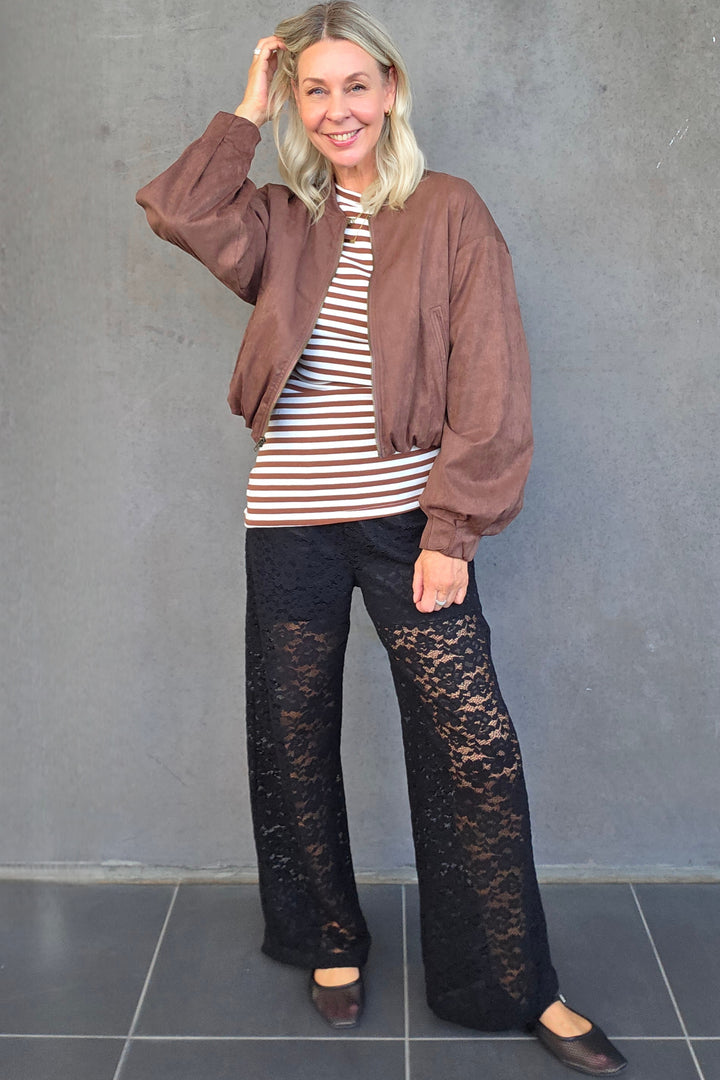 Crop Suede Bomber - Chocolate - Mabel and Woods