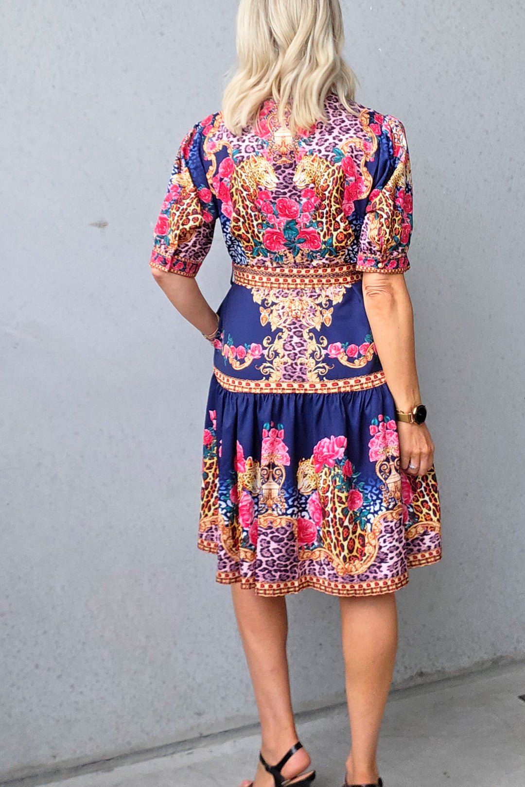 Wild Leopard Short Dress - Navy