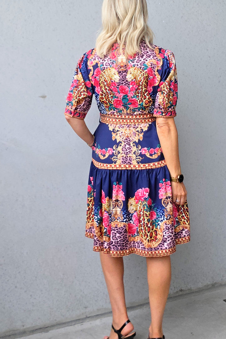 Wild Leopard Short Dress - Navy