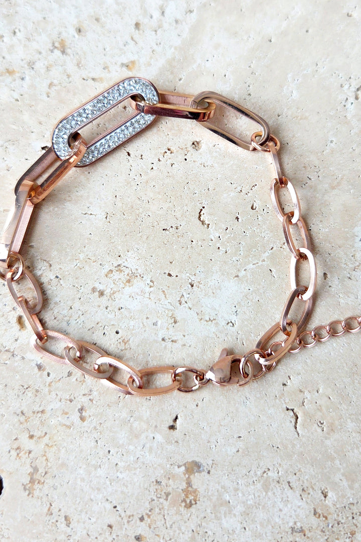 Rose Gold Stone Link Bracelet