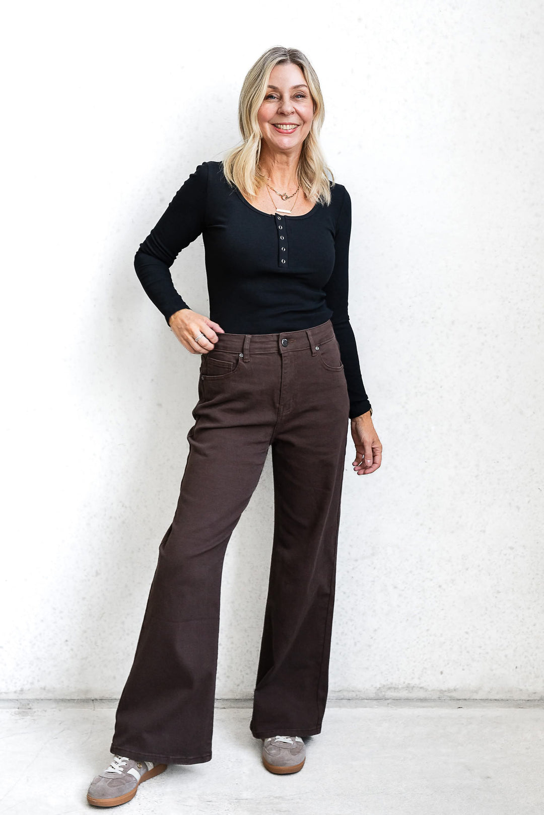 Camille Wide Leg Jean - Chocolate - Mabel and Woods
