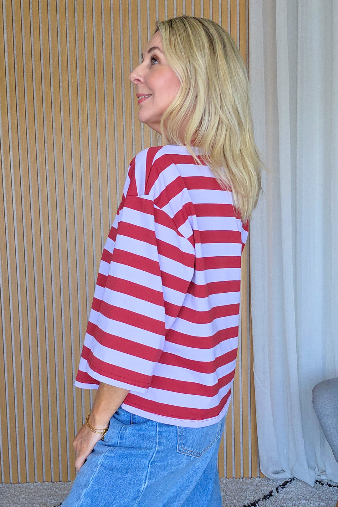 Lance Stripe Top - Lilac/Burgandy