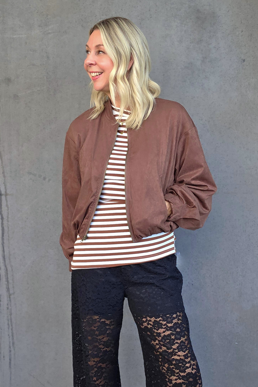 Crop Suede Bomber - Chocolate - Mabel and Woods