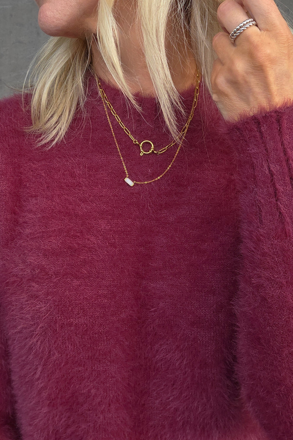 Fluffy Crop Knit - Wine - Mabel and Woods