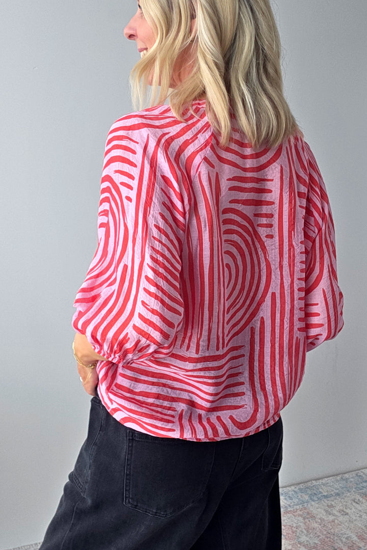 Malta Button Top - Pink/Red