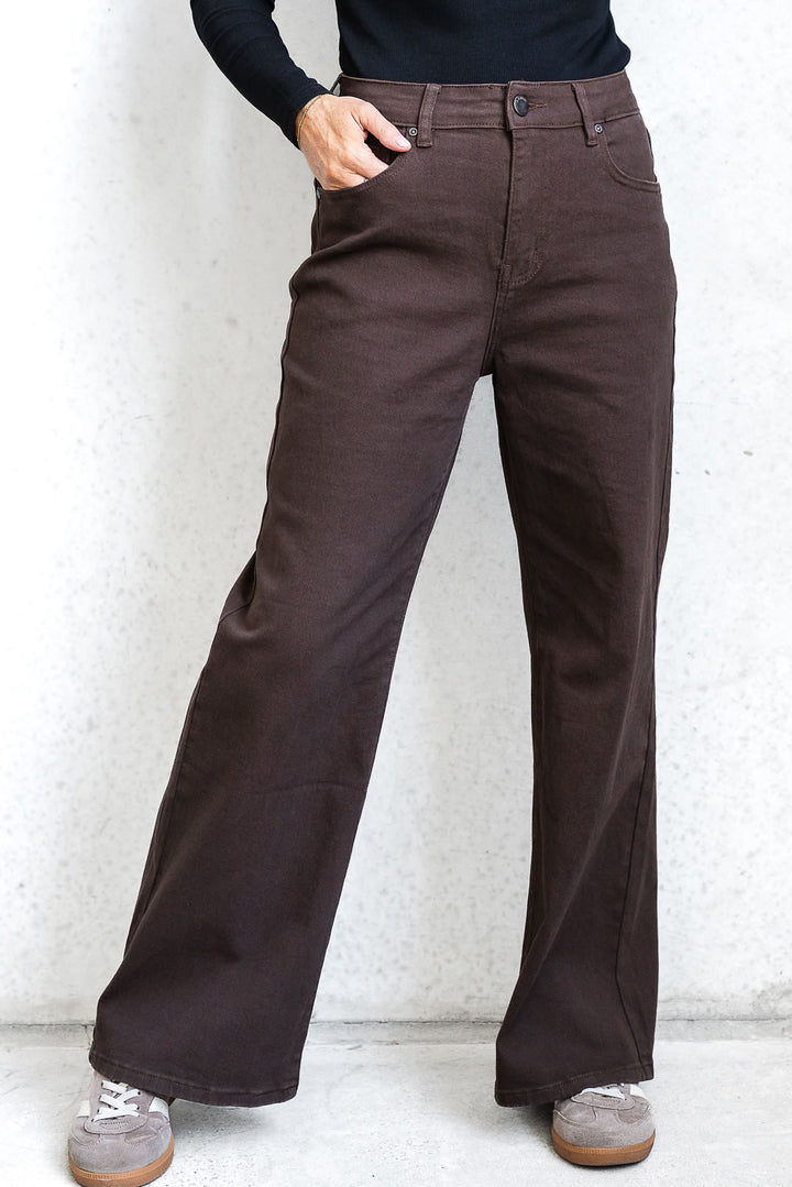 Camille Wide Leg Jean - Chocolate - Mabel and Woods