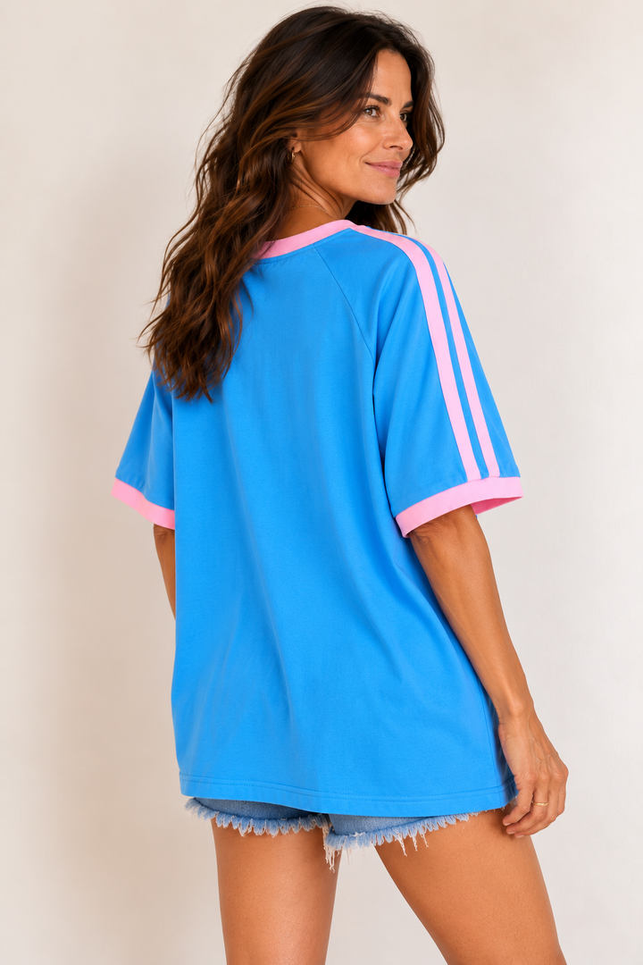 Doing My Best V Neck Tee - Blue