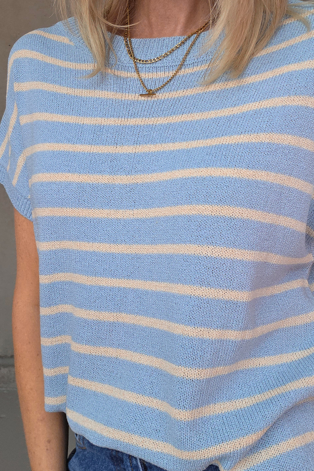 Henley Knitted Top - Blue Stripe