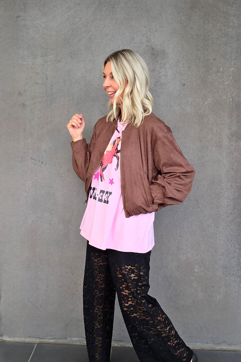 Crop Suede Bomber - Chocolate - Mabel and Woods