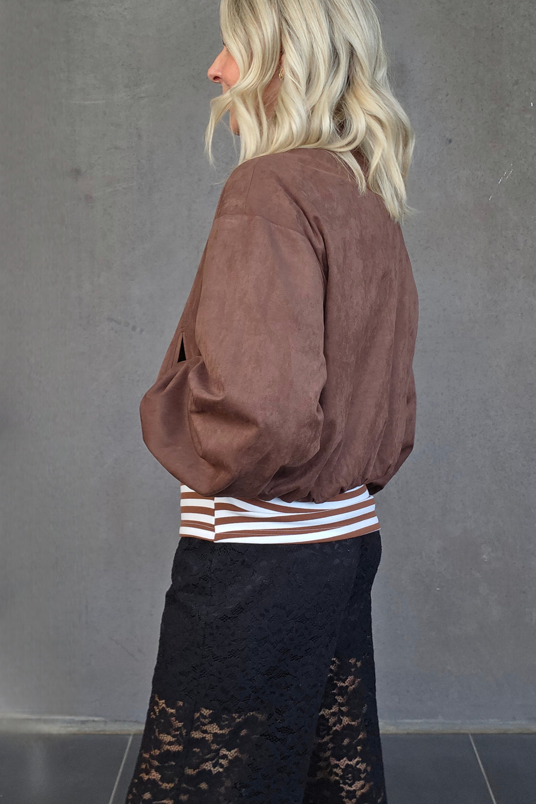 Crop Suede Bomber - Chocolate - Mabel and Woods