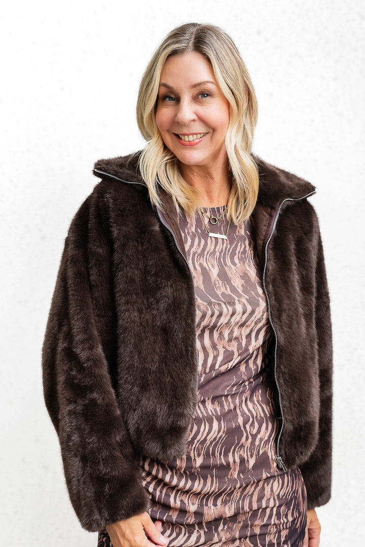 Faux Fur Bomber - Chocolate - Mabel and Woods
