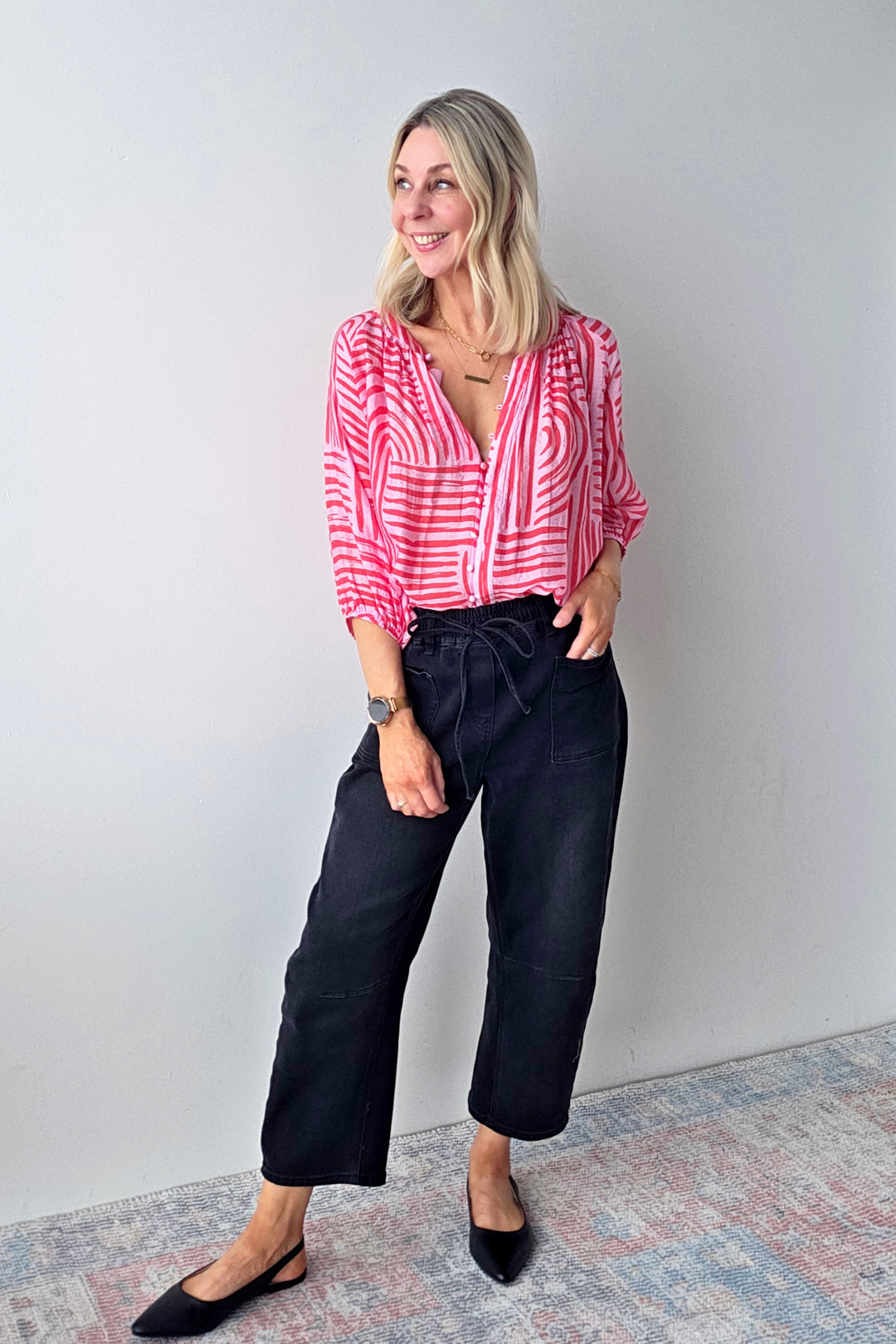 Malta Button Top - Pink/Red