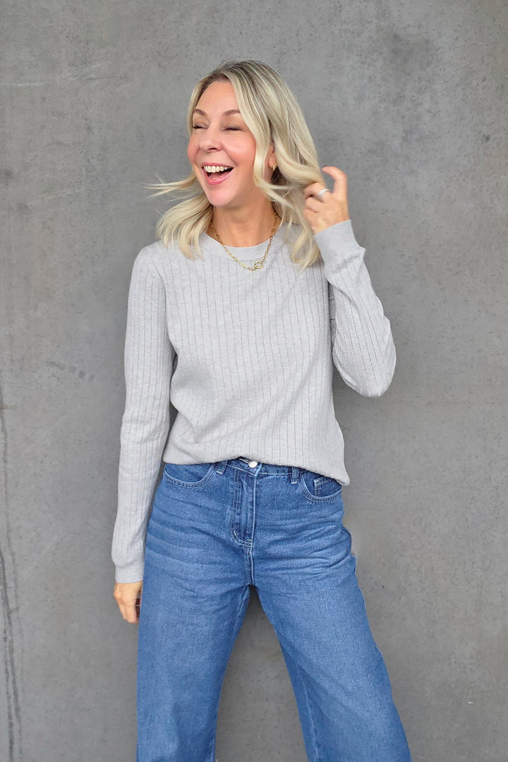 Crew Neck Rib Knit - Grey - Mabel and Woods