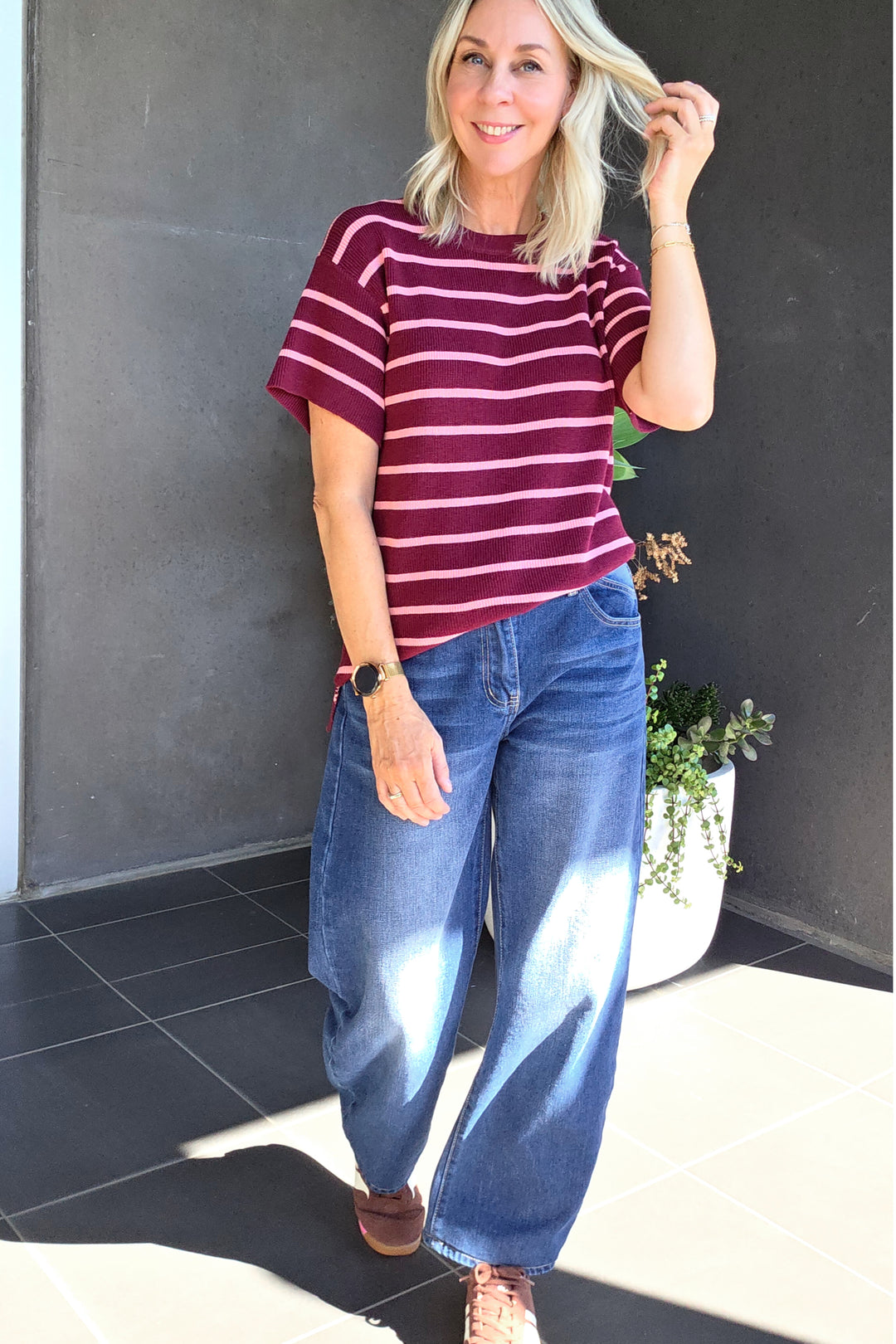 Lynx Knit Top - Burgandy - Mabel and Woods