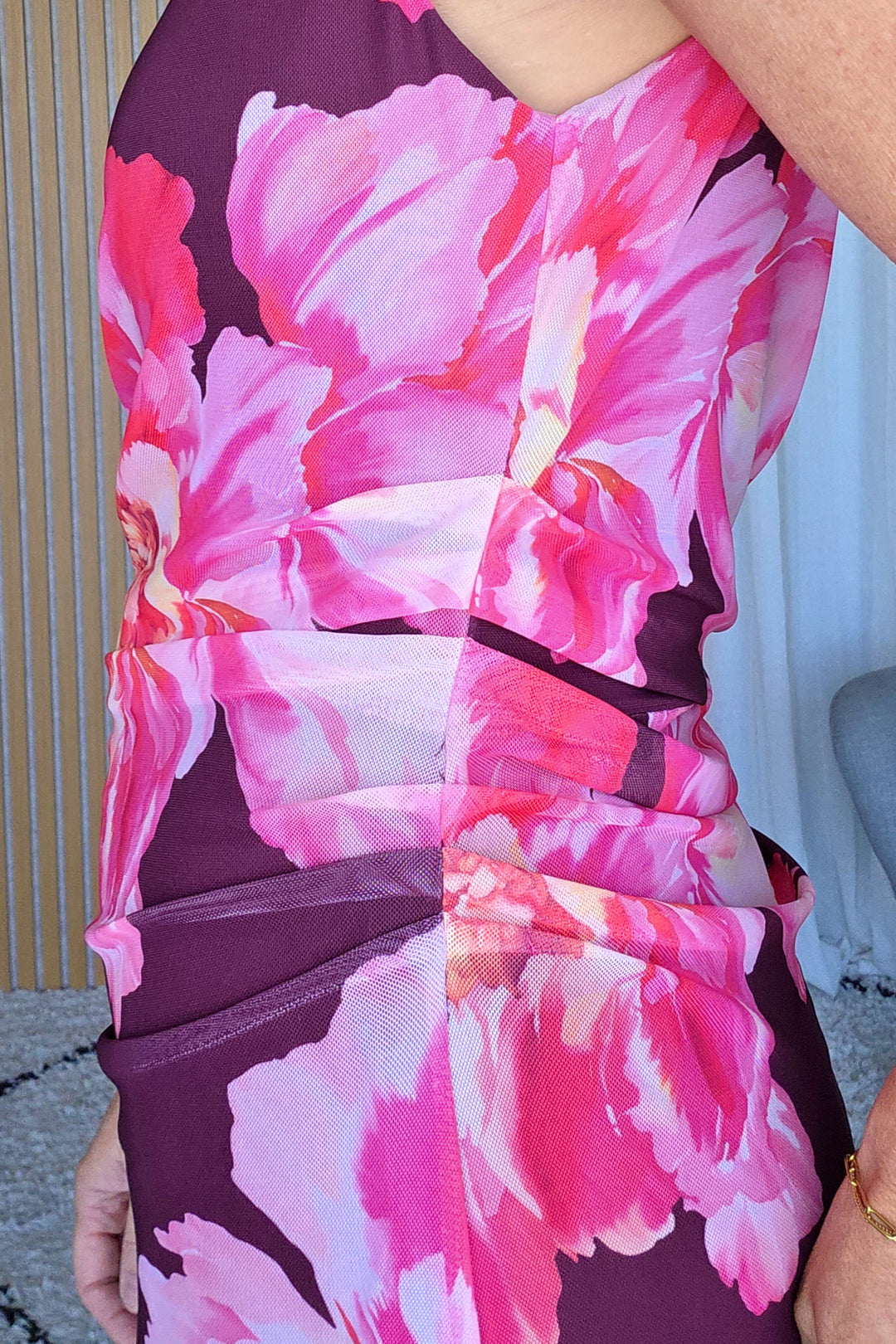 Peony One-Shoulder Mesh Dress