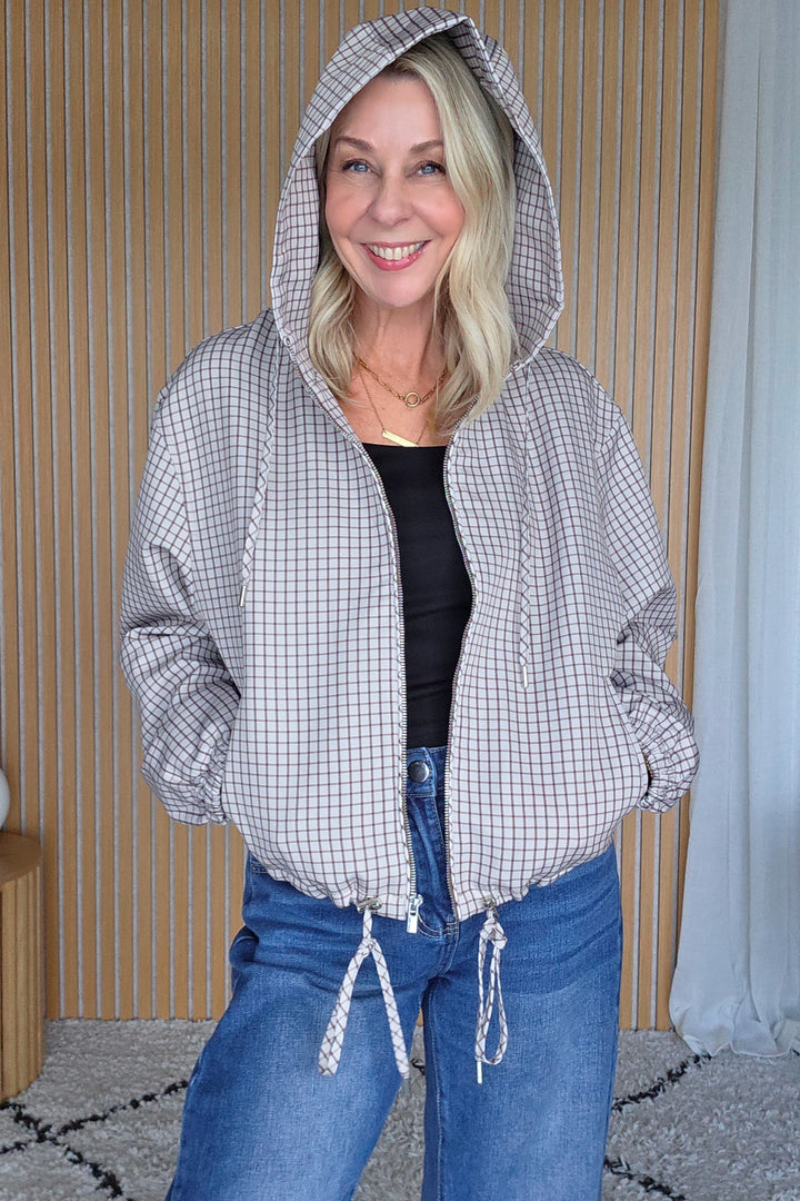 Check Hooded Jacket - Beige