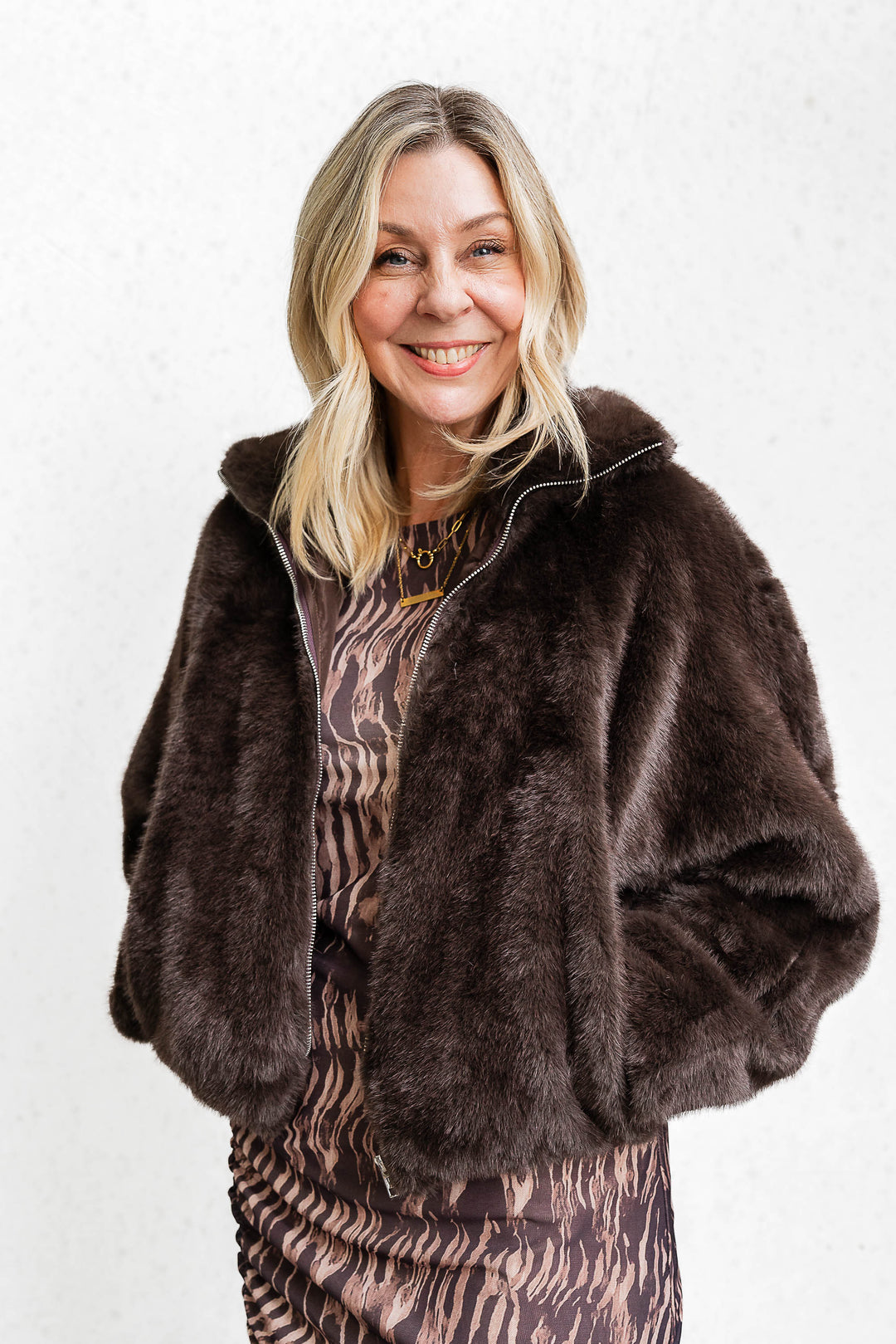 Faux Fur Bomber - Chocolate - Mabel and Woods